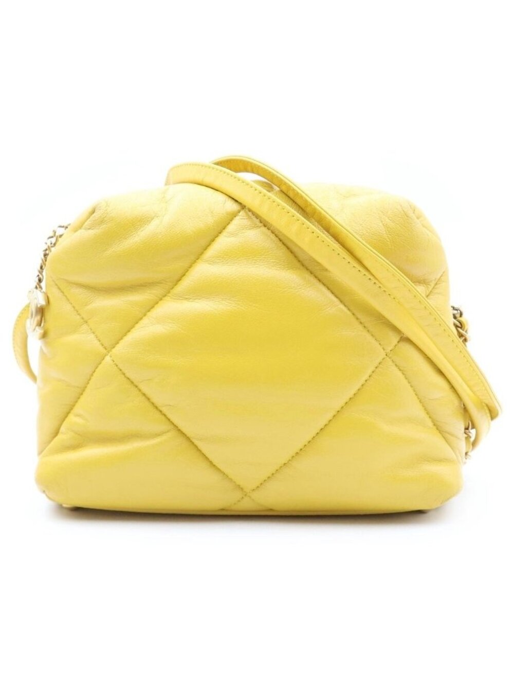 Chanel CC Logo Quilted Leather Chain Shoulder Bag Yellow